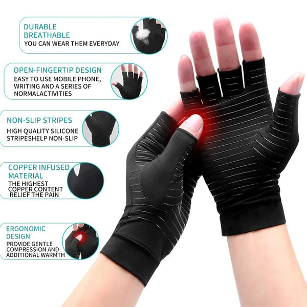 Copper Compression Arthritis Gloves, Best Copper Infused Fingerless Gloves,Healing for Arthritis,Pain Relief,Carpal Tunnel Aches